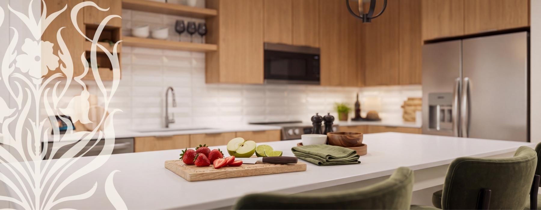 a kitchen with a table and chairs