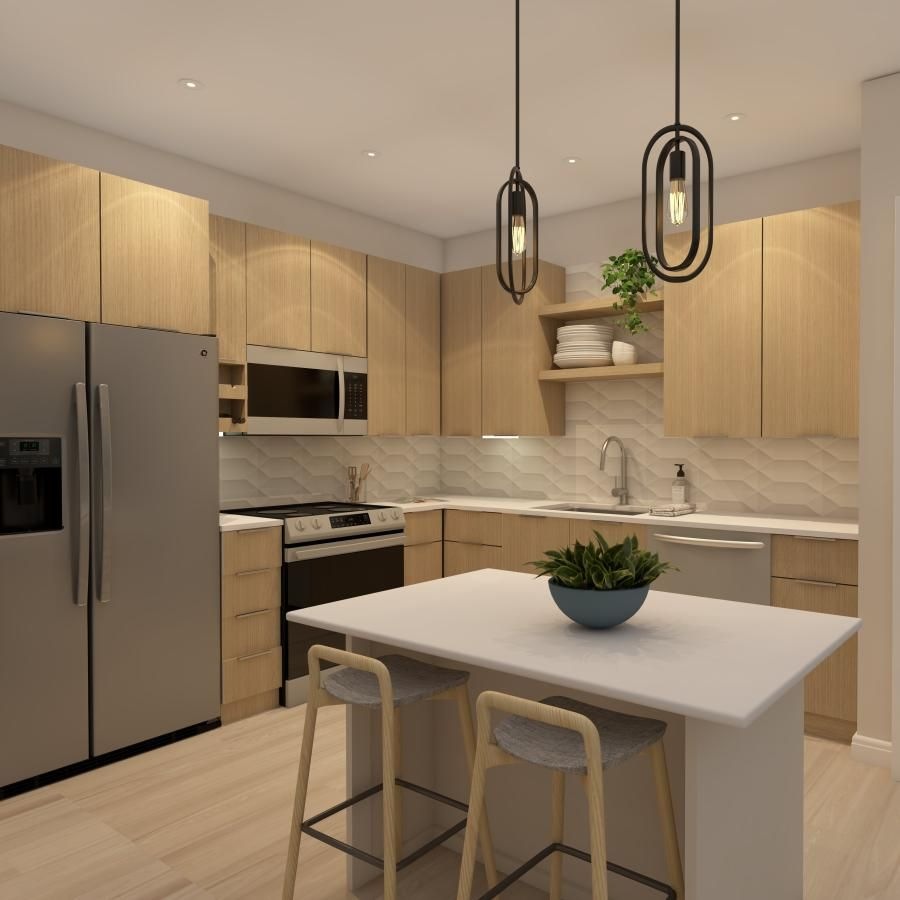 a kitchen with a table and chairs