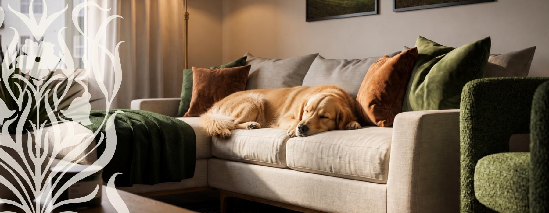 a dog lying on a couch