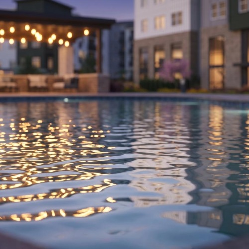 a pool in a courtyard